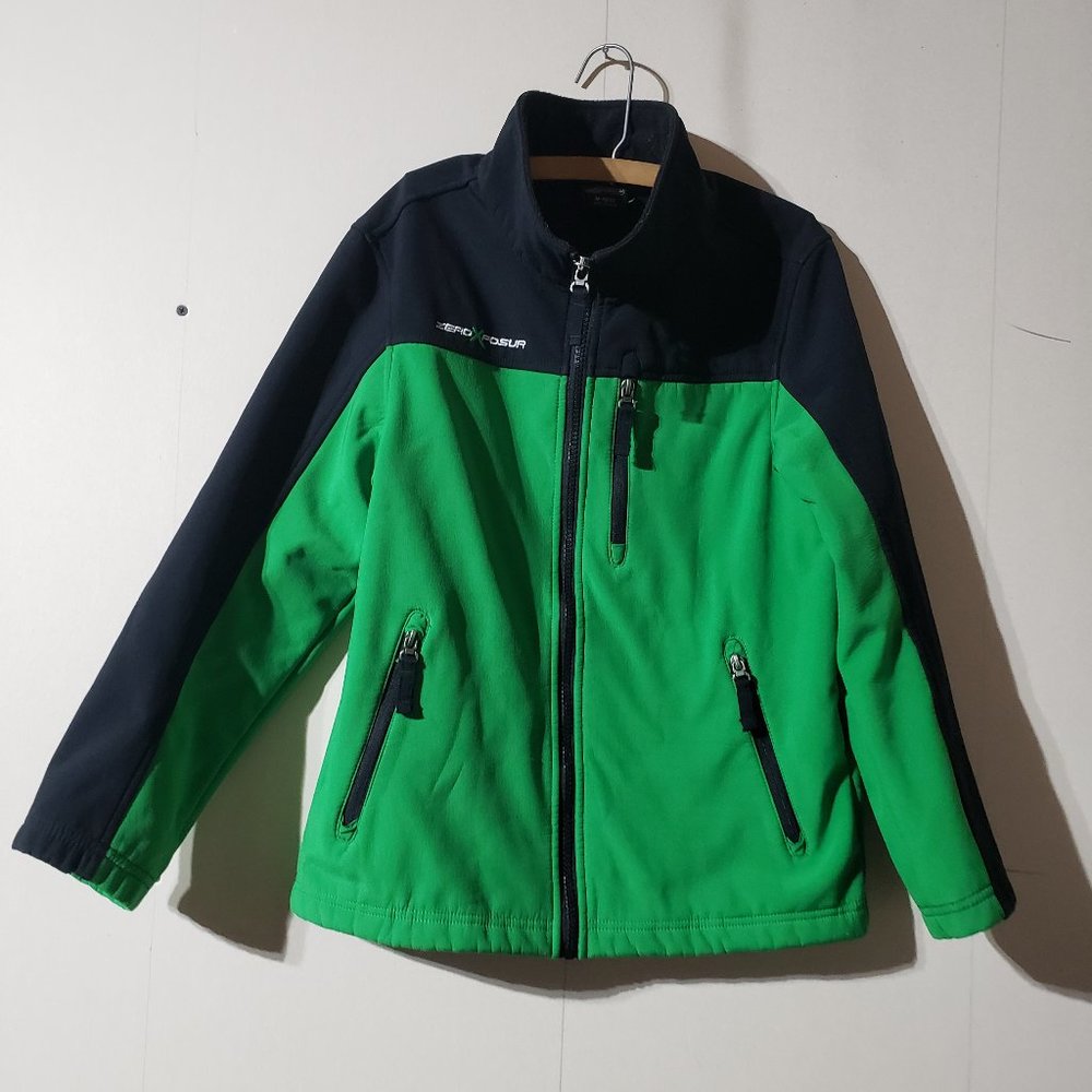boys size 10-12 Zeroxposur zip jacket, black green water resistant fleece lined